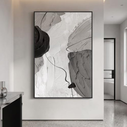 Extra Large Framed Black and White Neutral Abstract Wall Art Vertical 40x60 - color: Black Gray Forms, size: 60"L x 40"W