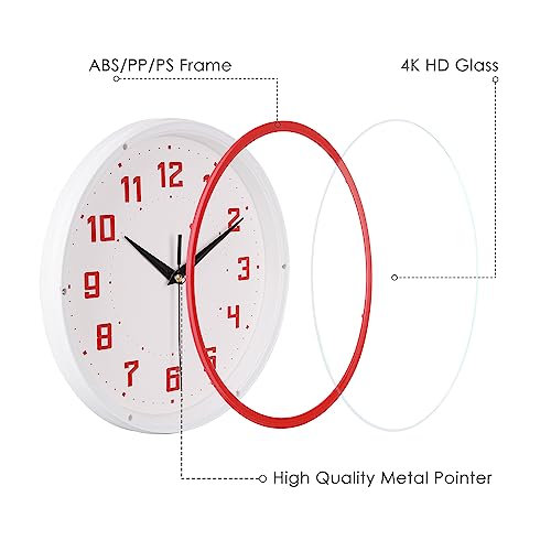 Topkey Silent Round Wall Clock Kitchen 9 Inch Modern Style Non-Ticking Decorative Bedroom Office Study Room Kitchen Wall Clock-Red - color: Red