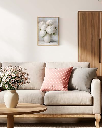 WHASAYART Framed Canvas White Hydrangea Floral Wall Art Print Decor 12"x16" - color: White Hydrangeas, size: 16"L x 12"W