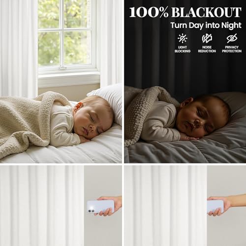 Topfinel Beige White Linen Pinch Pleated Blackout Curtains for Livingroom, 102 Inch Thermal Insulated Energy Saving Bedroom Drapes,Cozy Neutral Farmhouse 2 Panels Set, Beige White 40" W*102" L - color: Beigewhite, size: 40"W x 102"L (Pack of 2)