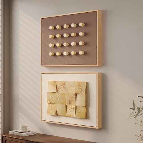Framed 3D Wood Wall Art Set of 2, Organic Modern Textured Artwork for Walls - color: Brown and Beige, size: 24"W x 18"H x 2Pcs