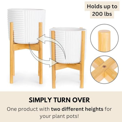 Fox & Fern Large Adjustable Plant Stand Indoor, Bamboo Stand, 8 - 12 Inch - color: Polished Bamboo - Tall, size: 8 - 12 Inch