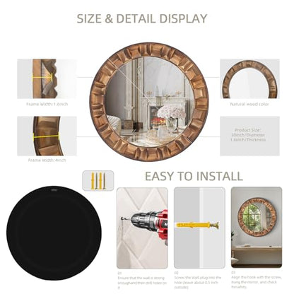 30 Inch Dark Brown Solid Wood Round Wall Mirror - color: A - Round - 30x30 in