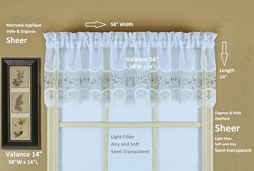 Today's Curtain, Vintage Macramé Organza Valance 14", White/Blue, 58" W x 14" L - color: White/Blue, size: 58"W x 14"L (Pack of 1)