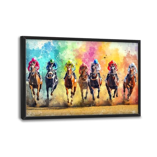 Trulave Framed Large Horse Racing Wall Art Decor for Living Room 36''x24'' | Colorful Horse Racing Canvas Wall Decor Horse Picture Framed Painting Modern Artwork for Bedroom Office - color: Horse Racing, size: 36"L x 24"W