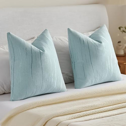 HAUSSY Pack of 2 Chenille Throw Pillow Covers 16x16 Inch, Light Blue - color: Light Blue, size: 16" x 16" (Pack of 2)