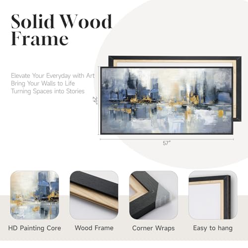 Extra Large Framed Blue Abstract Modern Wall Art for Living Room, 60x30 In - color: Blue, size: 60"L x 30"W