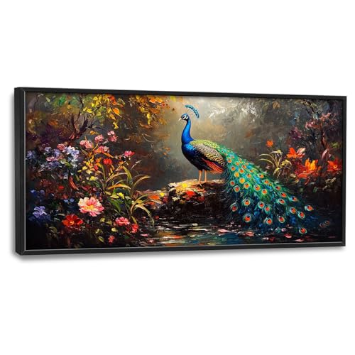Trulave Large Blue Peacock Canvas Wall Art Decor for Living Room 60''x30'' | Framed Peacock Pictures Nature Painting Flowers Artwork for Bedroom Dining Room Office Home Decor - color: Blue Peacock, size: 60"L x 30"W