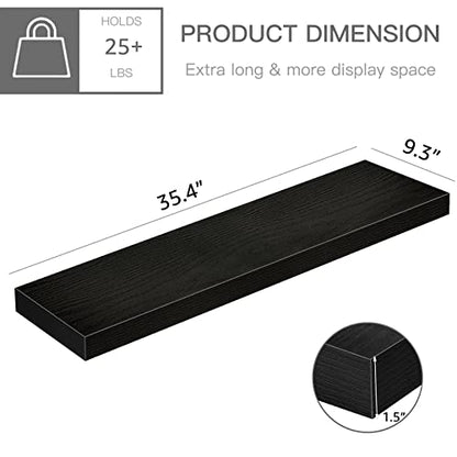 QEEIG Long Floating Shelves for Wall (Black, Set of 2, 35.4") - color: B. Black, size: 35.4"