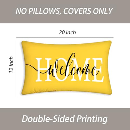 Yellow Lumbar Pillow Covers 12X20 Set of 2, Welcome Home - color: Welcome Home