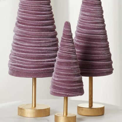 Mulberry Velvet Pedestals Set of 3, Purple Valentine Tree Tabletop, Winter Holiday Centerpiece, Elegant Mantel Accent, Handcrafted Entryway, Gift for (Mulberry) - color: Mulberry
