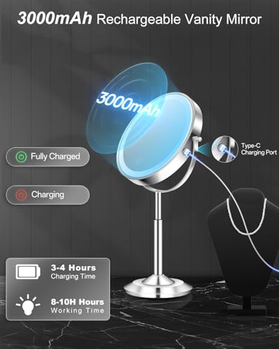 1X/30X 8" Magnifying Makeup Mirror with Lights Height Adjustable for Desk