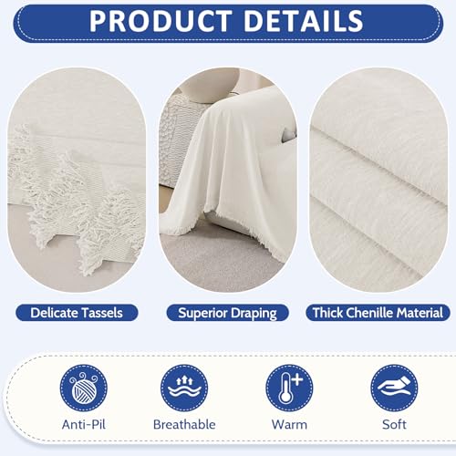 Chenille Couch Cover for Dogs Washable Boho Throw Blanket Washable - color: 01 Beige White, size: 71"×134"