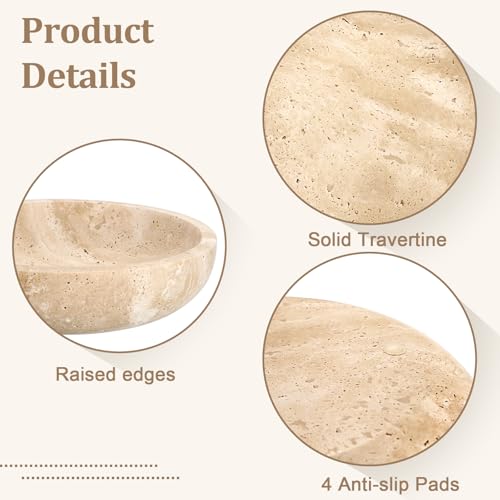 Hipiwe 7.9" Round Key Bowl for Entryway Natural Travertine Stone Tray - color: Beige, size: 7.9" x 7.9" x 2"