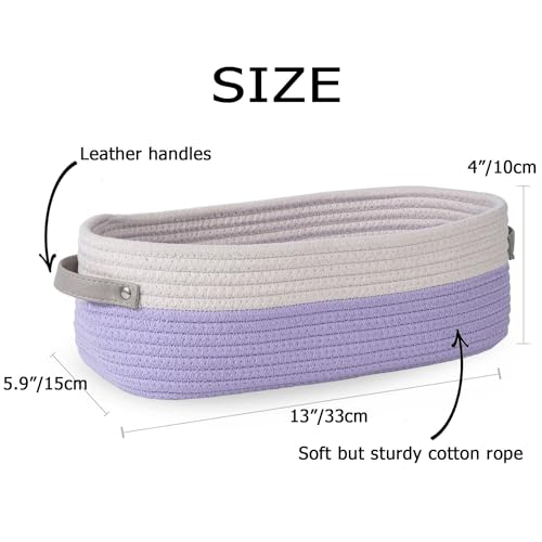 2 Pack Small Cotton Rope Woven Basket Toilet Paper Baskets for Organizing Decorative Baskets for Boho Decor Small Storage Basket 13"x5.9"x4" Purple - color: 2 pack Purple