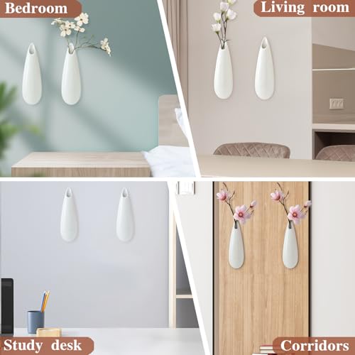 White Ceramic Wall Vases, Set of 2, 12 Inch, Teardrop Design - color: 2pcs-large