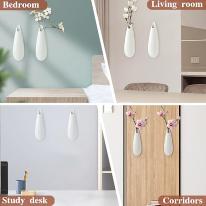 White Ceramic Wall Vases, Set of 2, 12 Inch, Teardrop Design - color: 2pcs-large