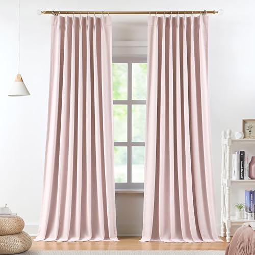 Vision Home Soft Pink Pinch Pleated Full Blackout Curtains Linen Blended Room Darkening Curtain Panels 63 inch for Living Room Bedroom Thermal Insulated Pinch Pleat Drapes with Hooks 40" Wx63 Lx2 - color: Soft Pink, size: 40"W x 63"L (Pack of 2)
