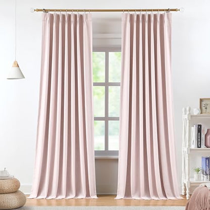 Vision Home Soft Pink Pinch Pleated Full Blackout Curtains Linen Blended Room Darkening Curtain Panels 63 inch for Living Room Bedroom Thermal Insulated Pinch Pleat Drapes with Hooks 40" Wx63 Lx2 - color: Soft Pink, size: 40"W x 63"L (Pack of 2)