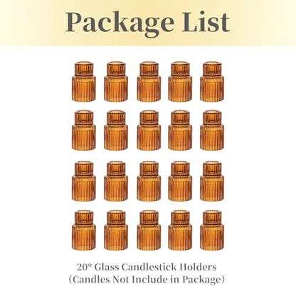Hewory Glass Candlestick Holders Bulk, 20PCS Amber Taper Candle Holders - color: Amber, size: 20PCS