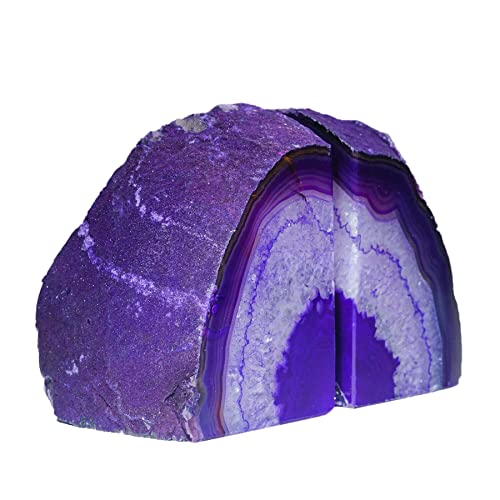 AMOYSTONE Purple Agate Bookends, Heavy Book Stoppers for Large Hardcover - color: Purple, size: 6-8 Pounds