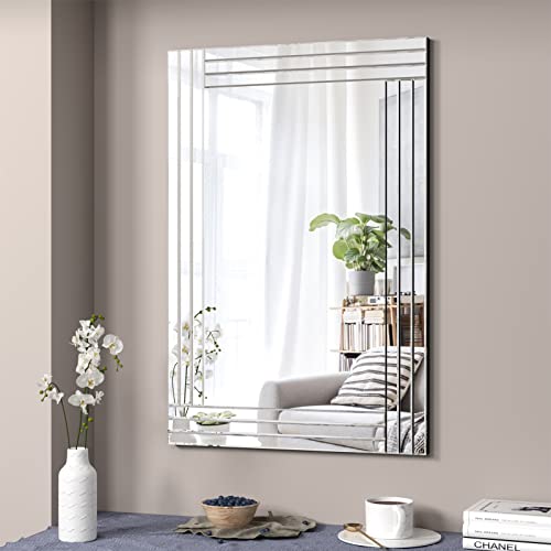 Decorative Wall Mirror 36"x24" Rectangle Silver Wall Mounted Mirror - color: Silver6, size: 36"L x 24"W