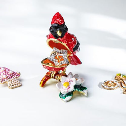 YU FENG Cardinal Bird Trinket Box, Hinged Enamel Jewelry Box - style: Cardinal bird on a branch