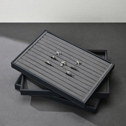 Grey Microfiber Ring Jewelry Display Organizer Tray - size: 11 Slot