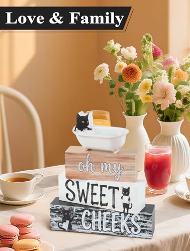 Cat Wooden Tabletop Decor, Oh My Sweet Cheeks Bathroom Wood Sign, Funny Farmhouse Home Decoration for Bathroom Shelf Vanity Desk - size: Cat sweet cheeks