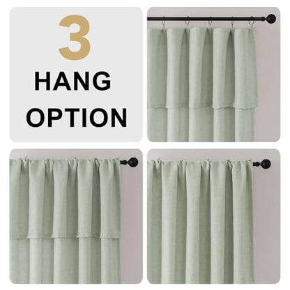 H.VERSAILTEX Linen Semi-Sheer Curtains 63 Inch for Living Room, Green Bay - color: Green Bay, size: 52"W x 63"L (Pack of 2)