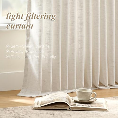 AUSSPVOCT Pinch Pleated Extra Wide Curtains for Living Room 90 Inch Long - color: Beige White, size: 60"W x 90"L (Pack of 1)