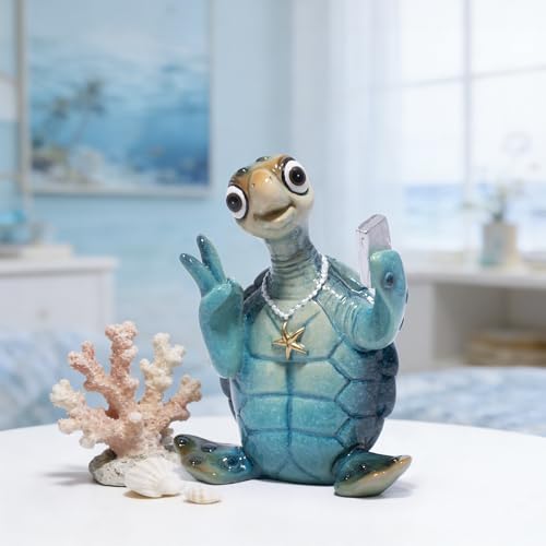 Hodao Sea Turtle Figurine, Selfie Ocean Turtle Coastal Summer Decor - color: Blue-1