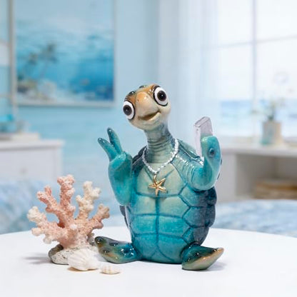 Hodao Sea Turtle Figurine, Selfie Ocean Turtle Coastal Summer Decor - color: Blue-1