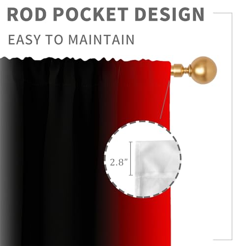 Red and Black Curtains Ombre Burgundy Grey Gradient Gothic Goth Cool Mens Dark Spooky Design 42W x 63L Inches Rod Pocket for Bedroom Living Dining Room Window Drapes Treatment Fabric 2 Panels - color: Black and Red, size: 42"W x 63"L (Pack of 2)