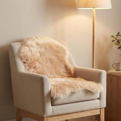 duduta Beige Faux Sheepskin Rug 2x3 ft, Small Faux Fur Chair Covers - color: Beige, size: 2' x 3' (Oval)