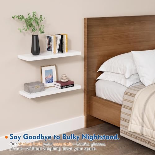 White Floating Shelves 24 Inch, Wall Mounted Bathroom Shelves Over Toilet - color: White, size: 24 x 8 Inch