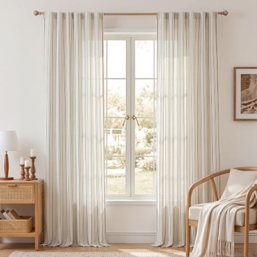 MYSKY HOME Black Striped Linen Curtains 108 Inch for Sliding Door 2 Panels - color: Black, size: 50"W x 108"L (Pack of 2)
