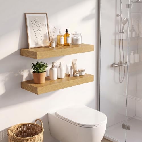 Vivelove Oak Floating Shelves 8 Inch Deep, 24" x 8", Set of 2 - color: Oak, size: 24"Wx8"Dx1.4"H