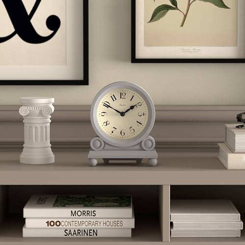 JONES CLOCKS® Maida Vale Mantel Clock | Small Traditional Desk Clock | Gray | Pretty & Charming Ideal for Mantelpiece, Bookshelf or Bedside - color: Clockwork Grey