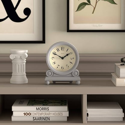 JONES CLOCKS® Maida Vale Mantel Clock | Small Traditional Desk Clock | Gray | Pretty & Charming Ideal for Mantelpiece, Bookshelf or Bedside - color: Clockwork Grey