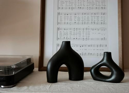 Carrot's Den Black Ceramic Modern Vase Set of 2, Donut Shelf Decor, Black - color: Black