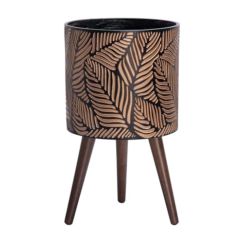 D'vine Dev 12 Inch Planter Pot with Wood Stand, Bronze/Grey, 88-L-C-6 - color: Bronze/Grey, size: Large