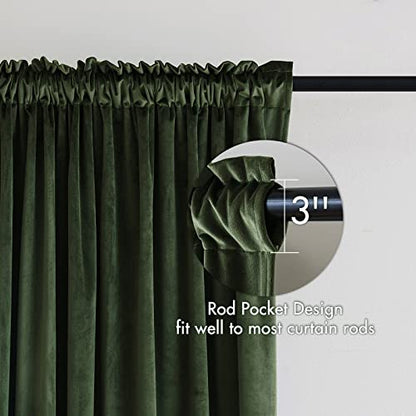 MIULEE Olive Green Blackout Velvet Curtains Drapes 72 Inch Long 52"x72" - color: Olive Green, size: 52"W x 72"L (Pack of 2)