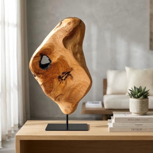 WELLAND Irregular Cedar Wood Sculpture 8.75" W x 1.75" D x 17.75" H Natural Edge Tabletop Statues, Handmade Ornaments, Décor for Living Room, Home Office, Bedroom, - size: Large