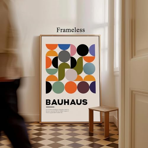 Bauhaus Canvas Wall Art Mid Century Modern Poster Abstract Boho Art Prints Modern Geometric Abstract Minimalist Wall Art Bauhaus Exhibition Poster Minimalist Geometric Painting 16x24in No Frame - color: Colorful Bauhaus