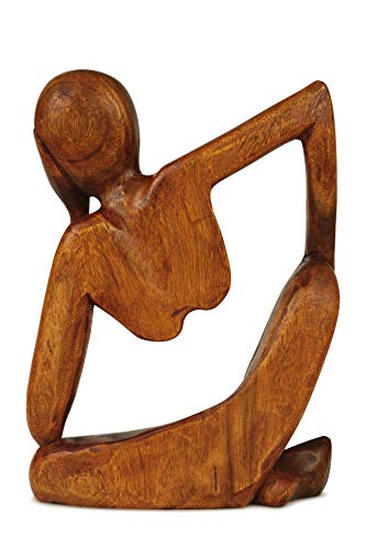 G6 Collection Wooden Handmade Abstract Statue Thinking Man 2 Figurine, 8 in - size: 8" Tall