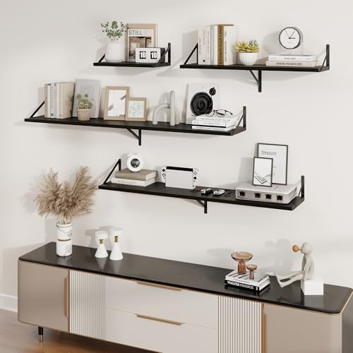 Axeman Deep Floating Shelves, 40'' x 10'' Black Wall Shelves Set of 2 - color: Black, size: 40W x 10D