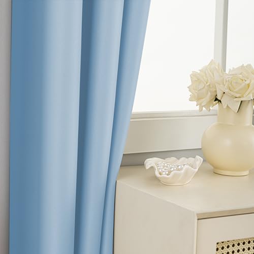Extra Long Grommet Blackout Curtains, 1 Panel, Light-Blue, W52 x L168 - color: Light-blue, size: 52"W x 168"L (Pack of 1)