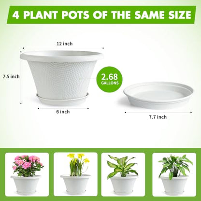 Quarut 12 Inch Pots for Plants,4 Pack Large Flower Pots with Drainage Hole - color: Diamond Pattern-white, size: 12 inch-4 Pack