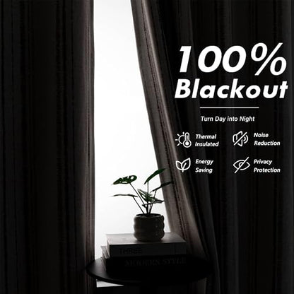 MYSKY HOME Farmhouse Striped Linen Curtains 100% Blackout 52Wx84L,2 Panels - color: Taupe/Blackout, size: 52"W x 84"L (Pack of 2)